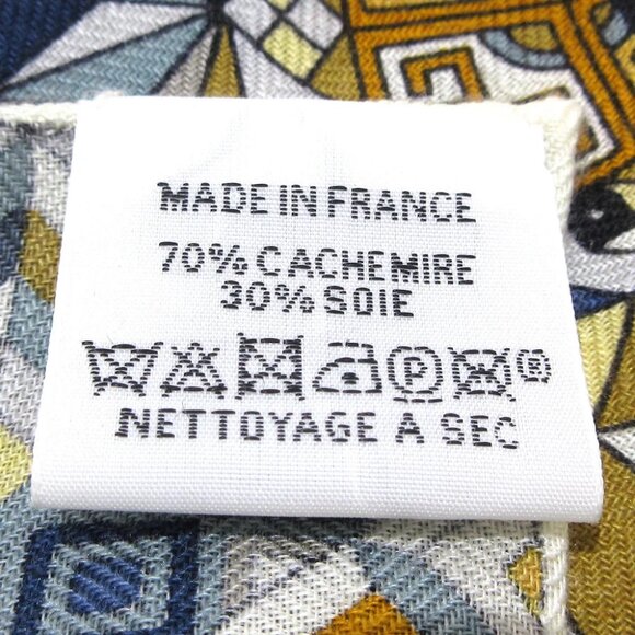 Auth HERMES Carrejean/Shawl Carre 140 H243919S Blanc Jaune D'or Brown Cashmere - - Picture 3 of 7